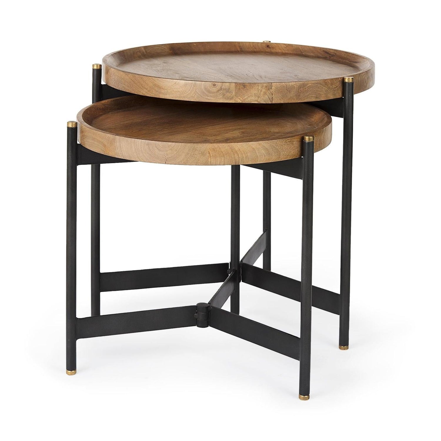 Mercana Marquisa Light Brown Wood W/ Black Metal Base Nesting Side Tables- Set of 2