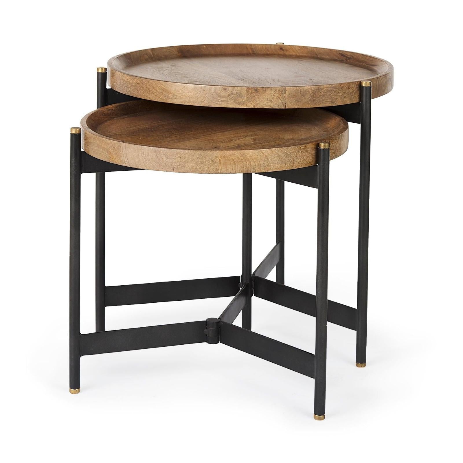 Mercana Marquisa Light Brown Wood W/ Black Metal Base Nesting Side Tables- Set of 2