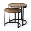 Mercana Aisley Light Brown Wood W/ Black Metal Base Round Nesting Side Tables - Set of 2