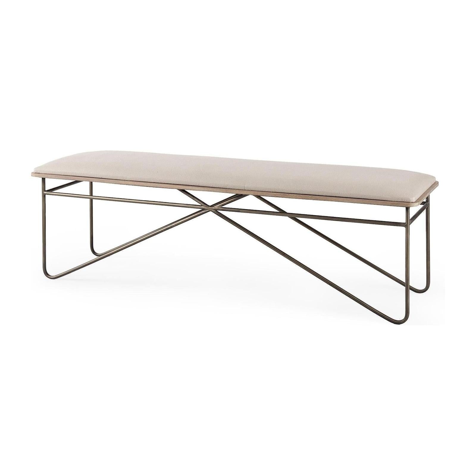 Mercana Camille Cream Fabric Seat W/ Metal Frame Bench