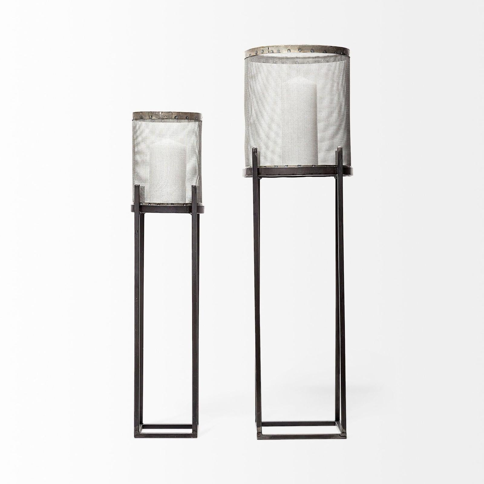 Mercana Steen Black Meshed Metal Candle Holder Lanterns - Set of 2 Clearance