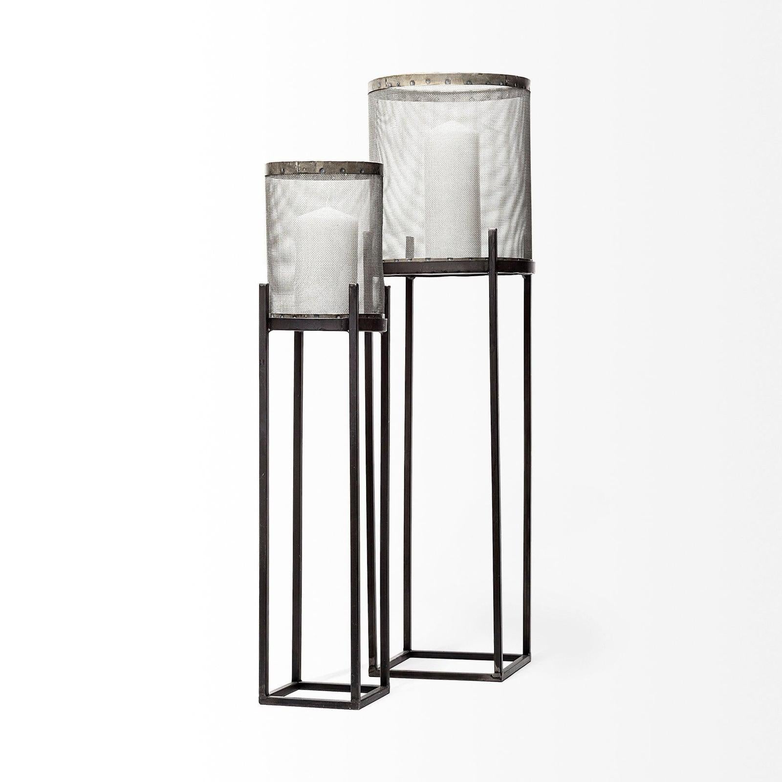 Mercana Steen Black Meshed Metal Candle Holder Lanterns - Set of 2 Clearance
