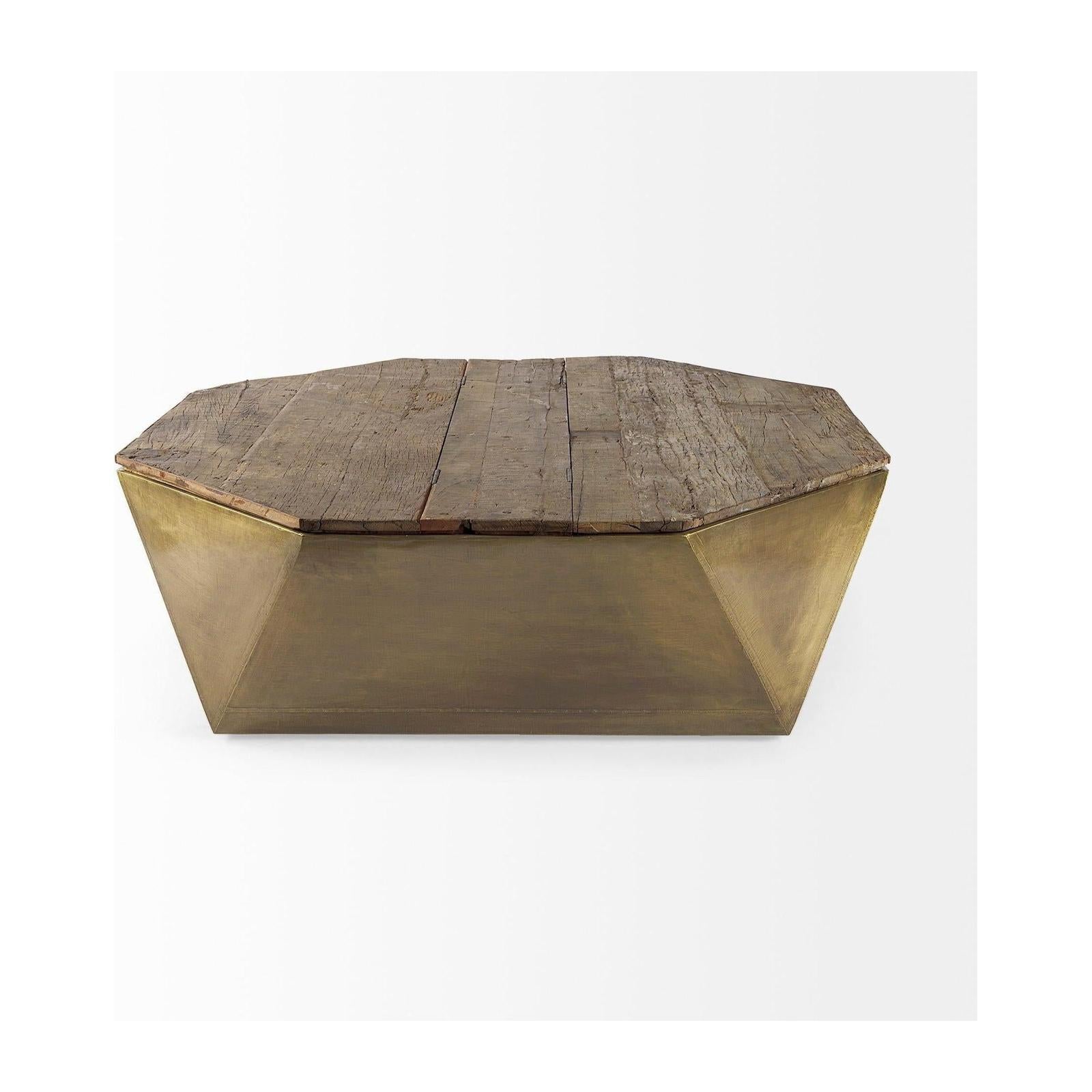Mercana Esagono Octagonal Reclaimed Wood Coffee Table w/ Storage