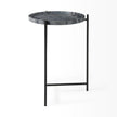 Mercana Stella Gray Round Marble Top W/Black Base Accent Table