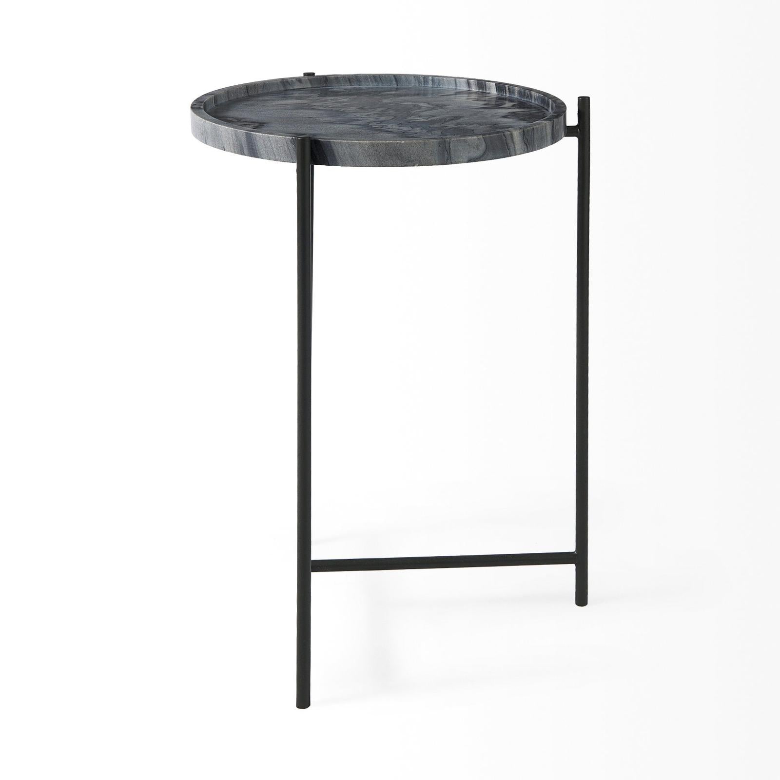 Mercana Stella Gray Round Marble Top W/Black Base Accent Table