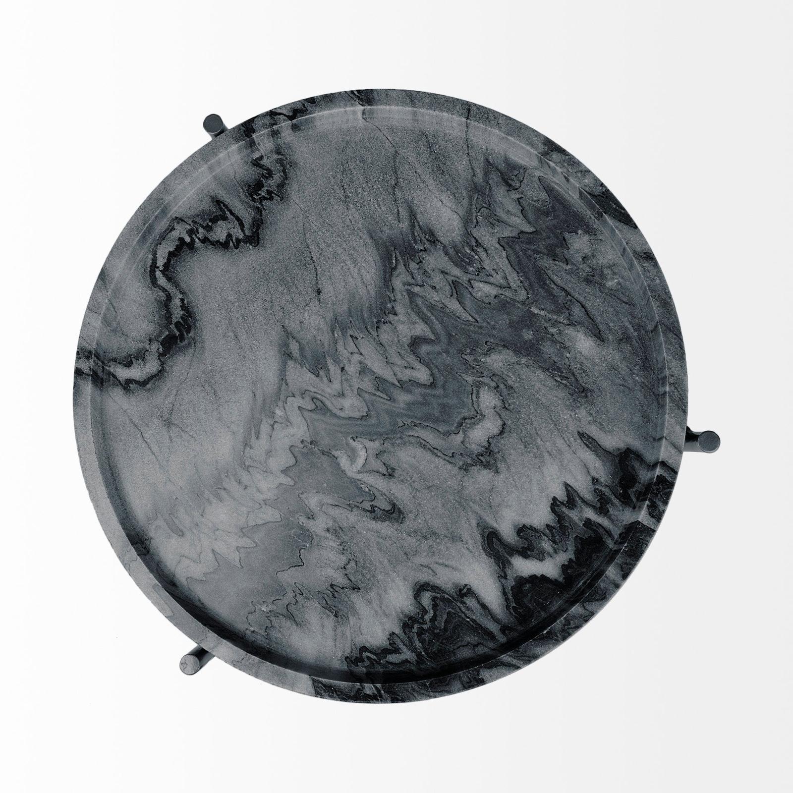 Mercana Stella Gray Round Marble Top W/Black Base Accent Table