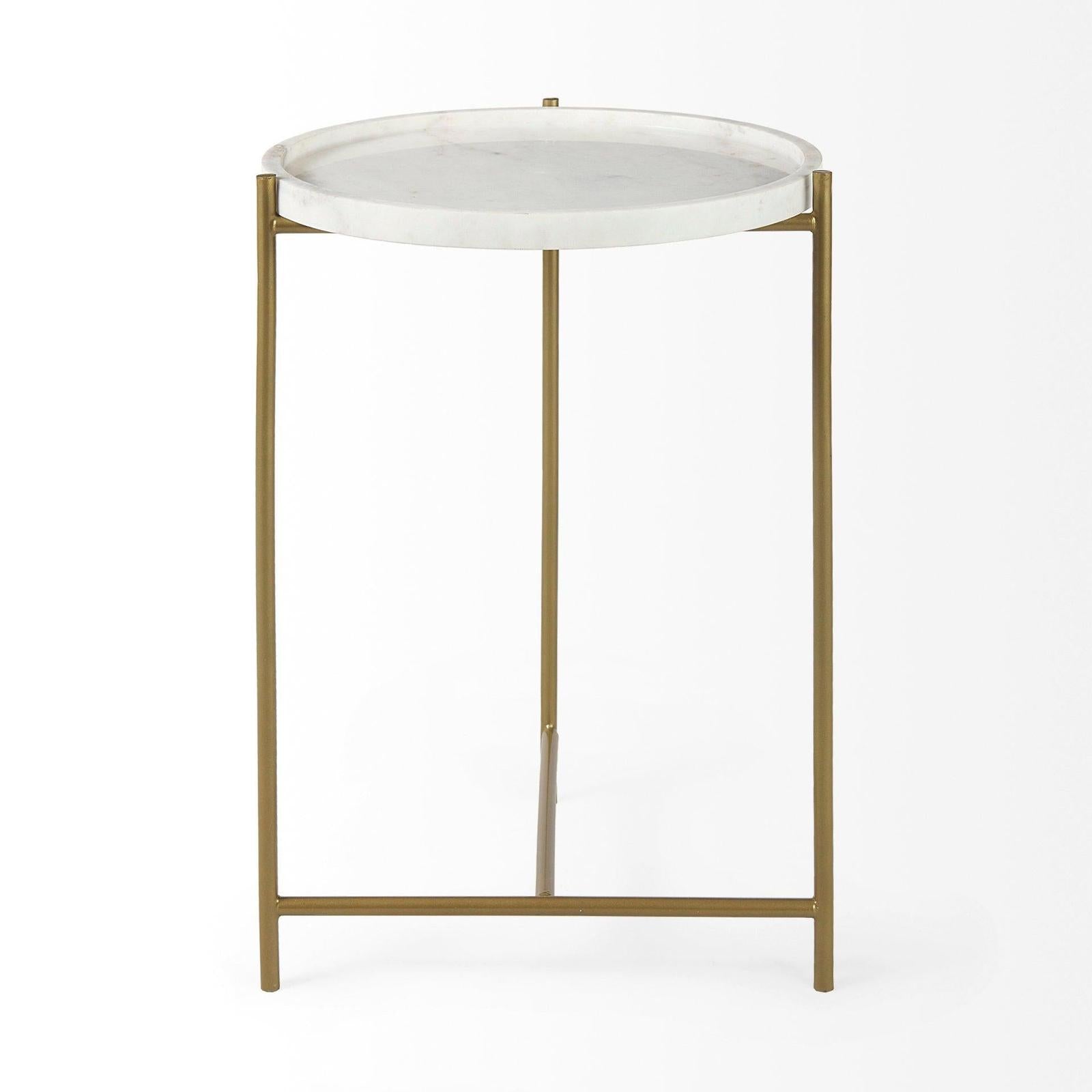Mercana Stella White Round Marble Top W/Gold Base Accent Table Clearance