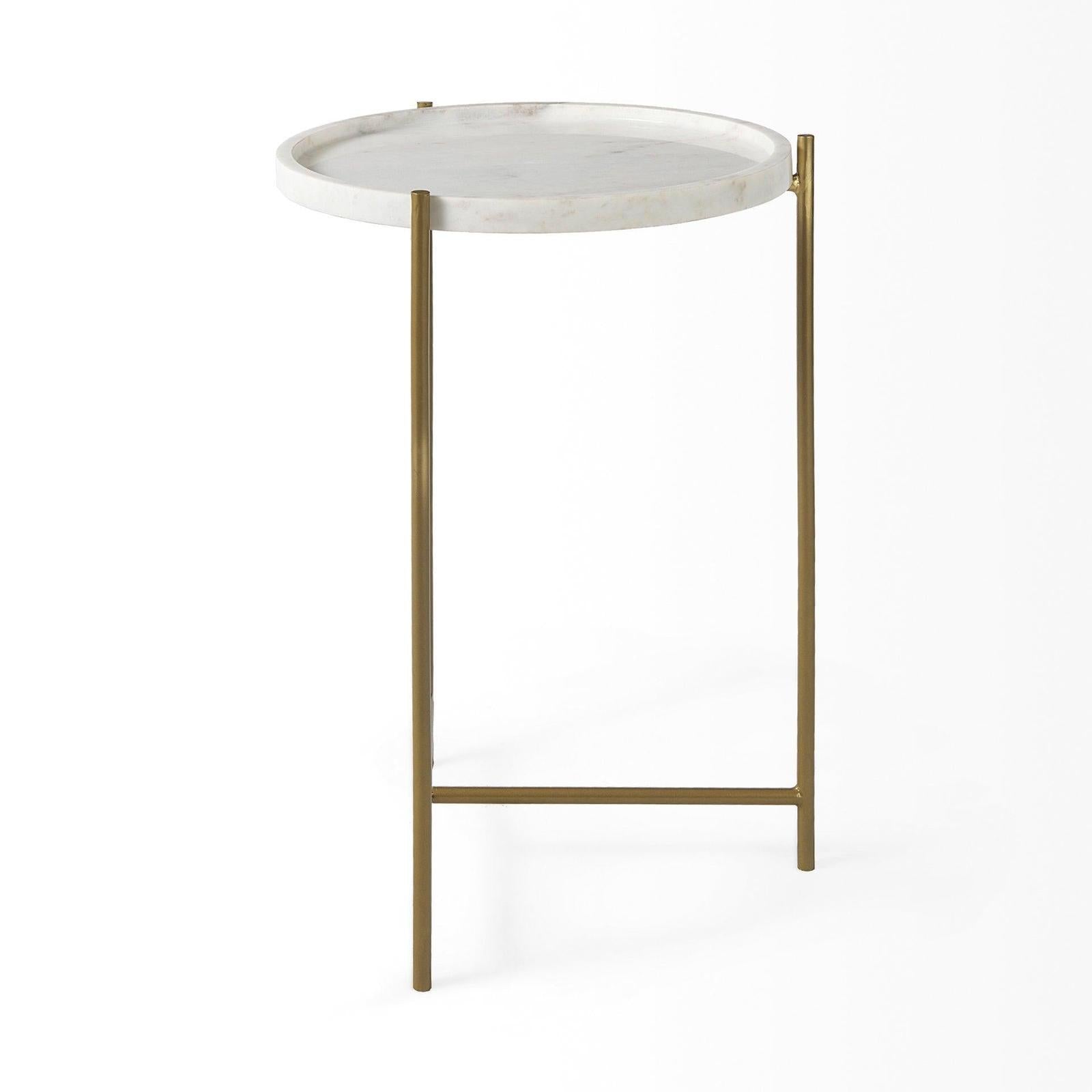 Mercana Stella White Round Marble Top W/Gold Base Accent Table Clearance