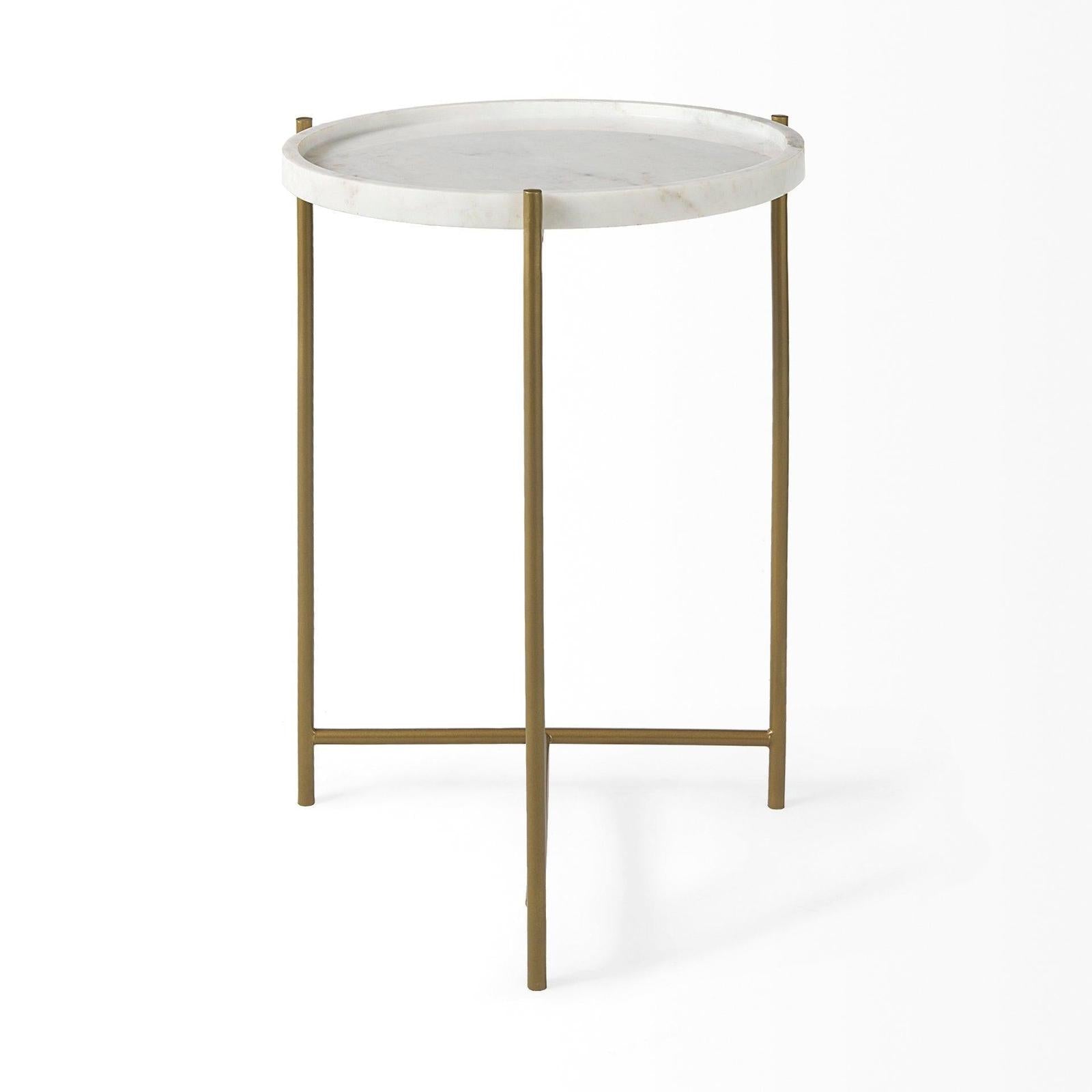 Mercana Stella White Round Marble Top W/Gold Base Accent Table Clearance