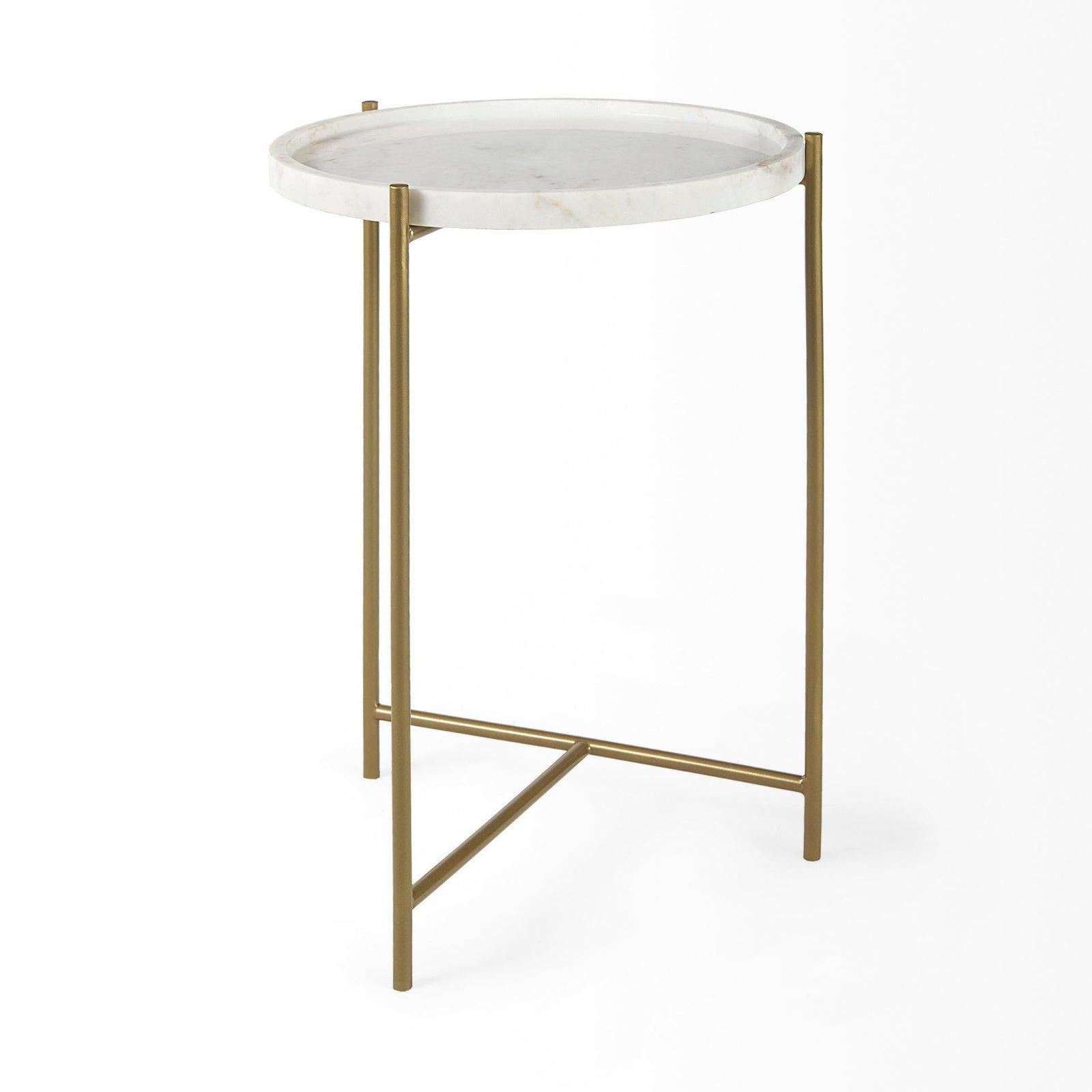 Mercana Stella White Round Marble Top W/Gold Base Accent Table Clearance
