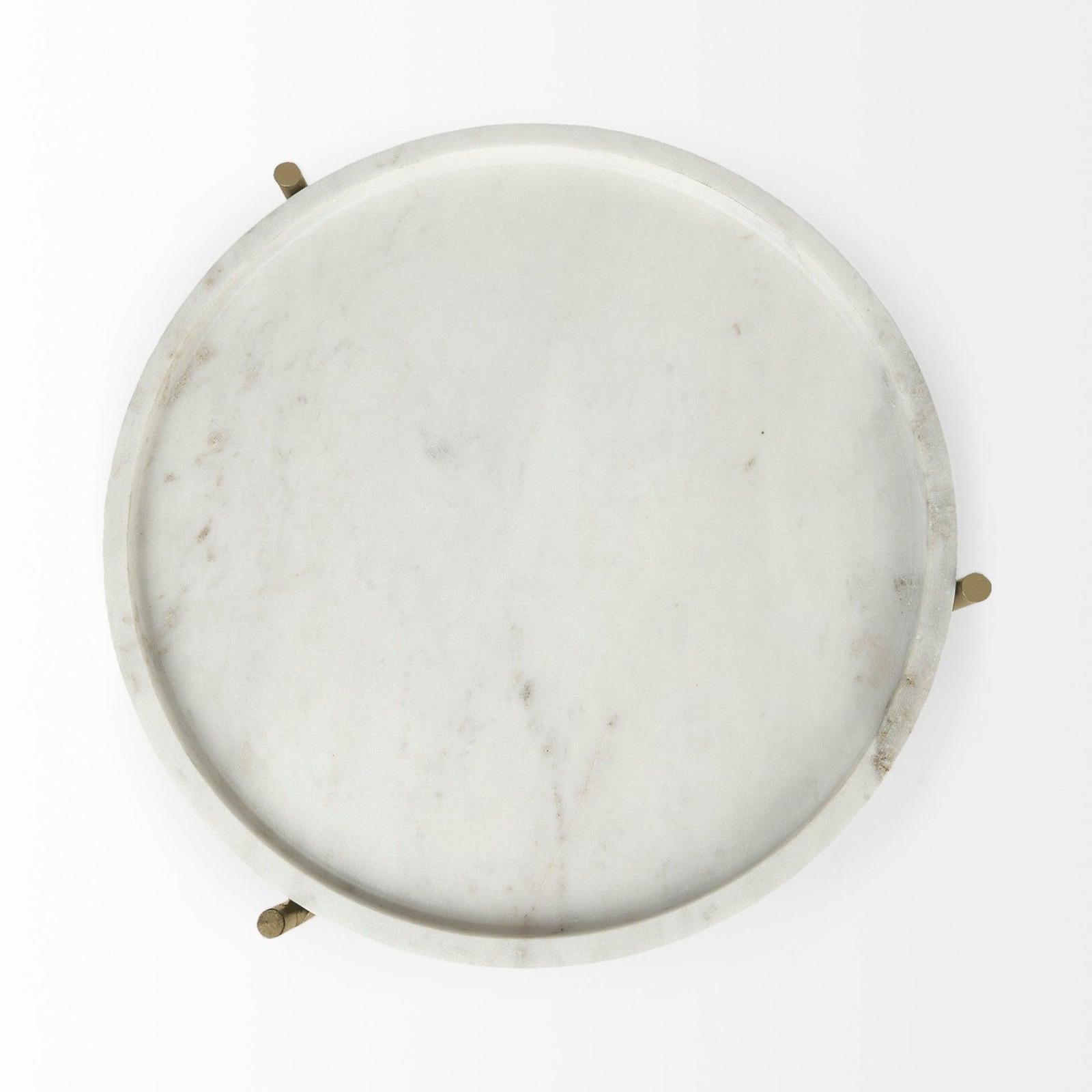 Mercana Stella White Round Marble Top W/Gold Base Accent Table Clearance