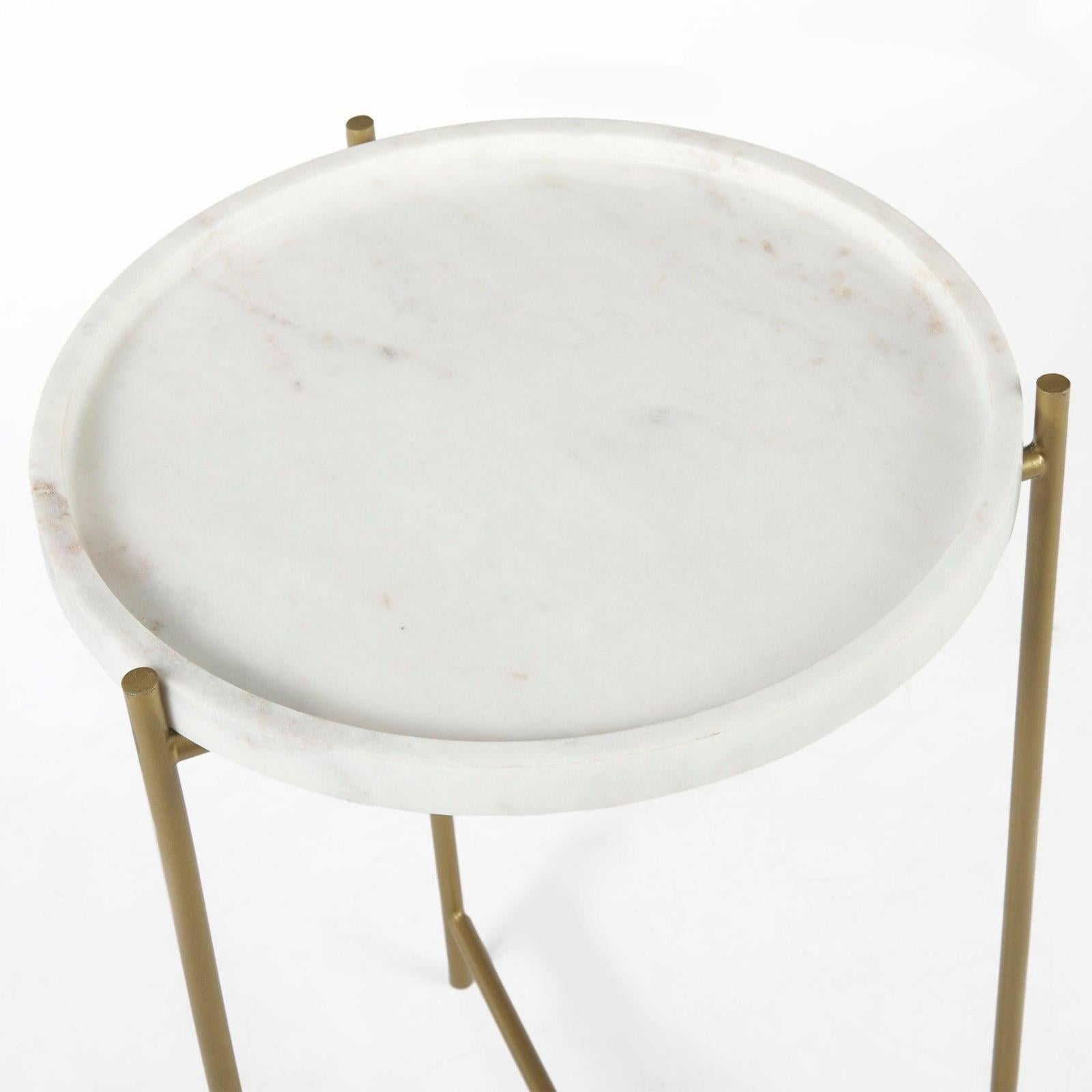 Mercana Stella White Round Marble Top W/Gold Base Accent Table Clearance