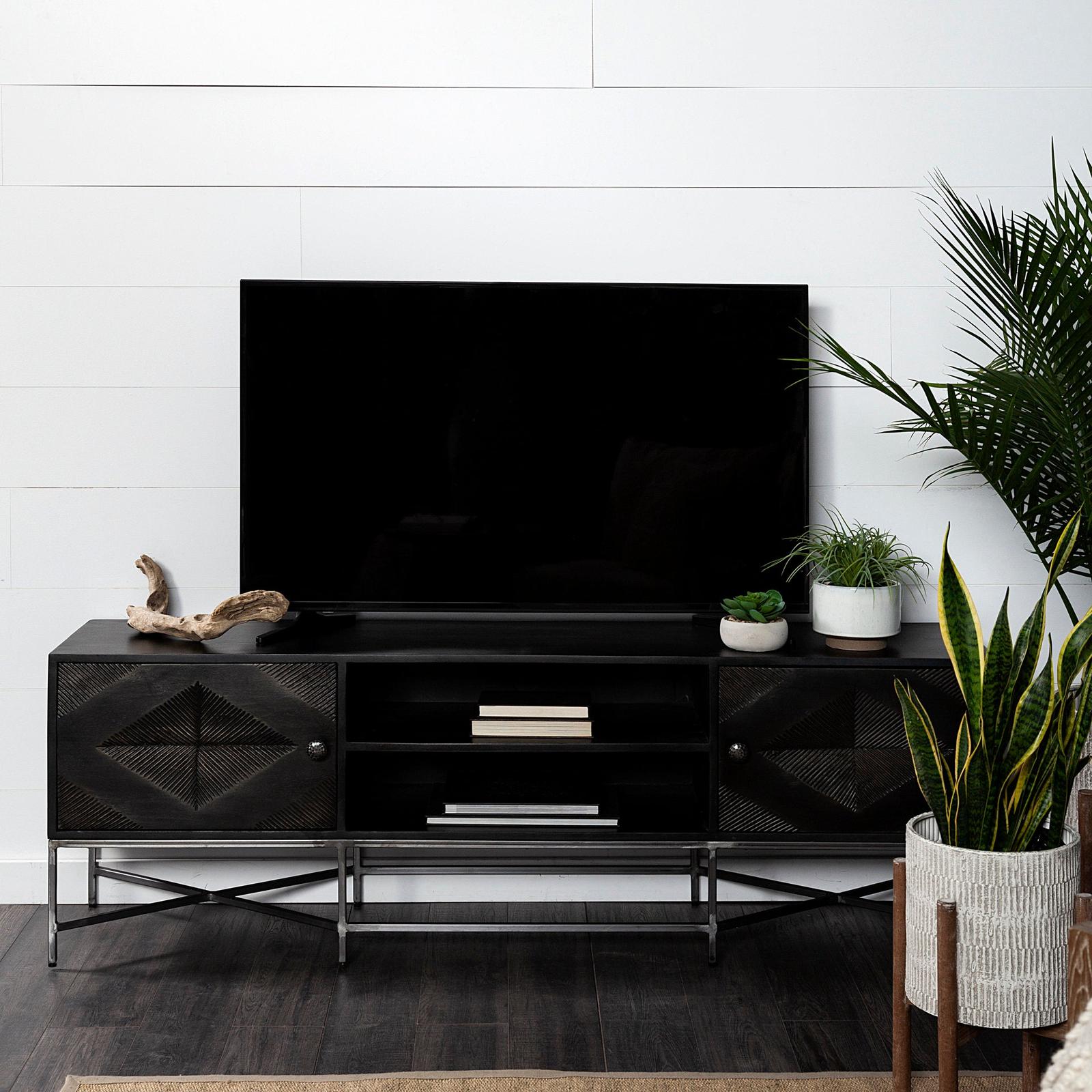Mercana Hogarth I Dark Brown Solid Wood TV Stand Media Console with Storage, TV up to 81