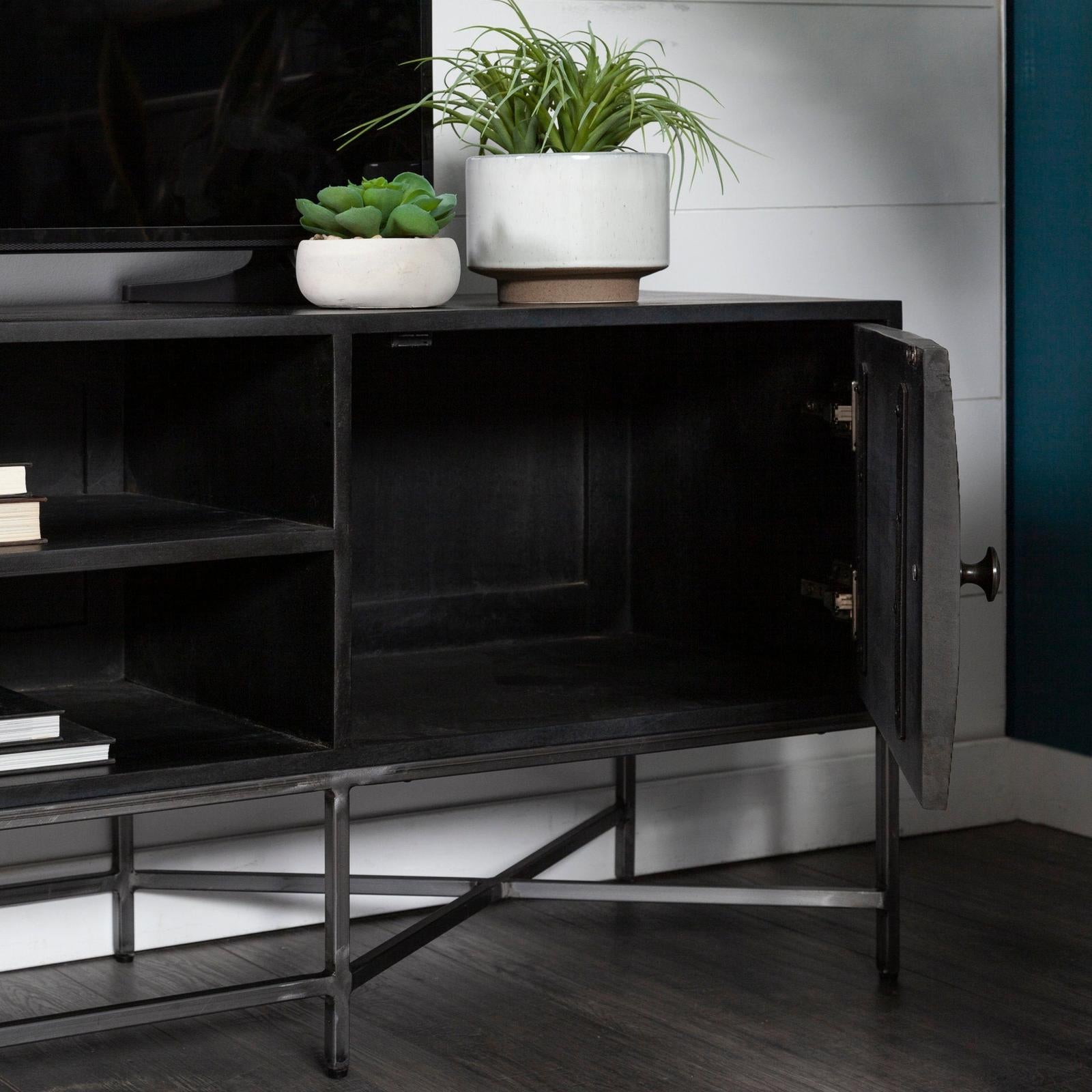 Mercana Hogarth I Dark Brown Solid Wood TV Stand Media Console with Storage, TV up to 81