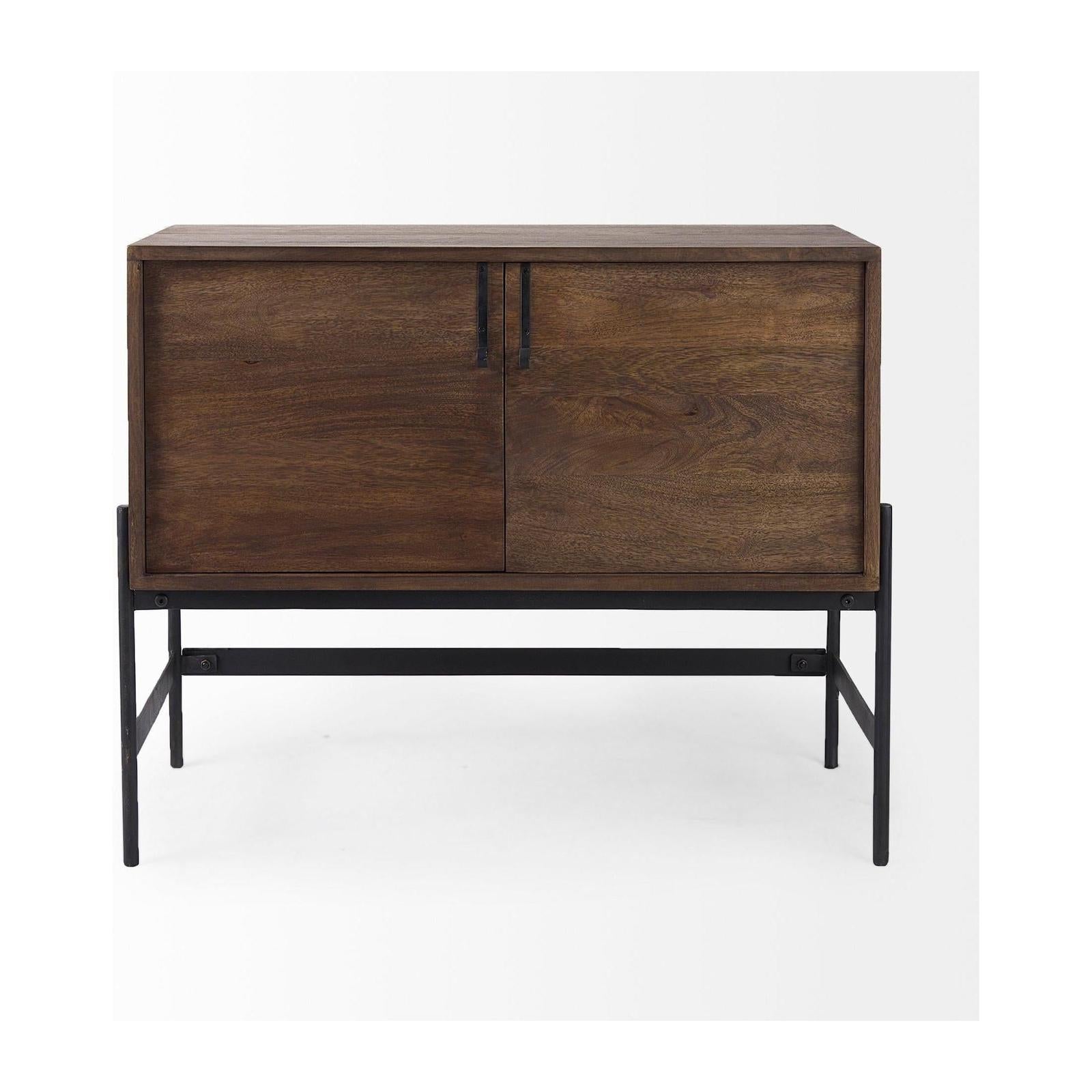Mercana GlennDark Brown Wood w/ Black Iron Frame-2 Door Accent Cabinet