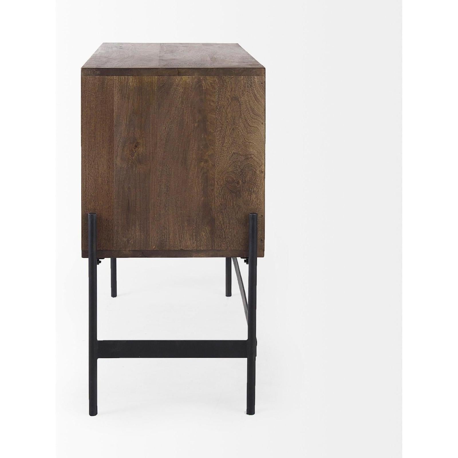 Mercana GlennDark Brown Wood w/ Black Iron Frame-2 Door Accent Cabinet