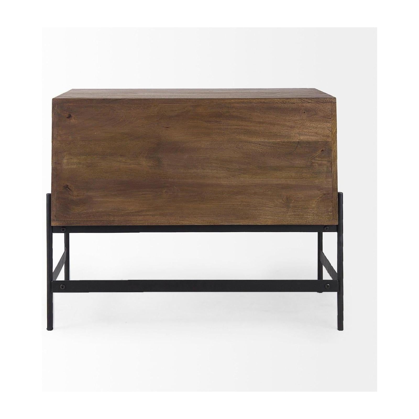 Mercana GlennDark Brown Wood w/ Black Iron Frame-2 Door Accent Cabinet