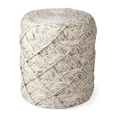 Mercana Esfera Beige Chevron Woven Round Pouf