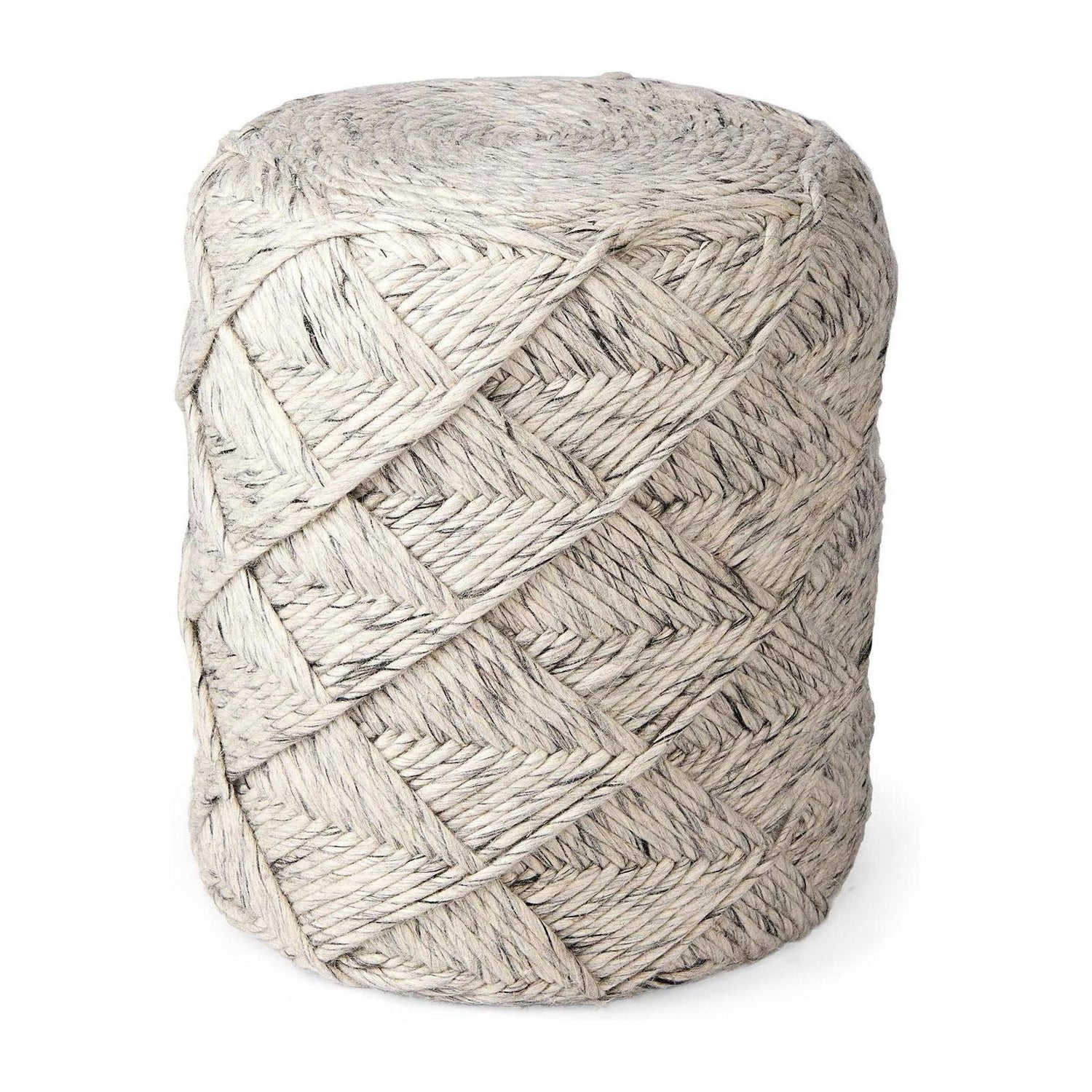 Mercana Esfera Beige Chevron Woven Round Pouf