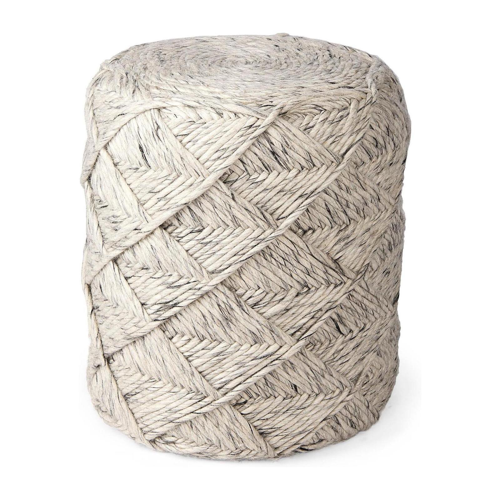 Mercana Esfera Beige Chevron Woven Round Pouf