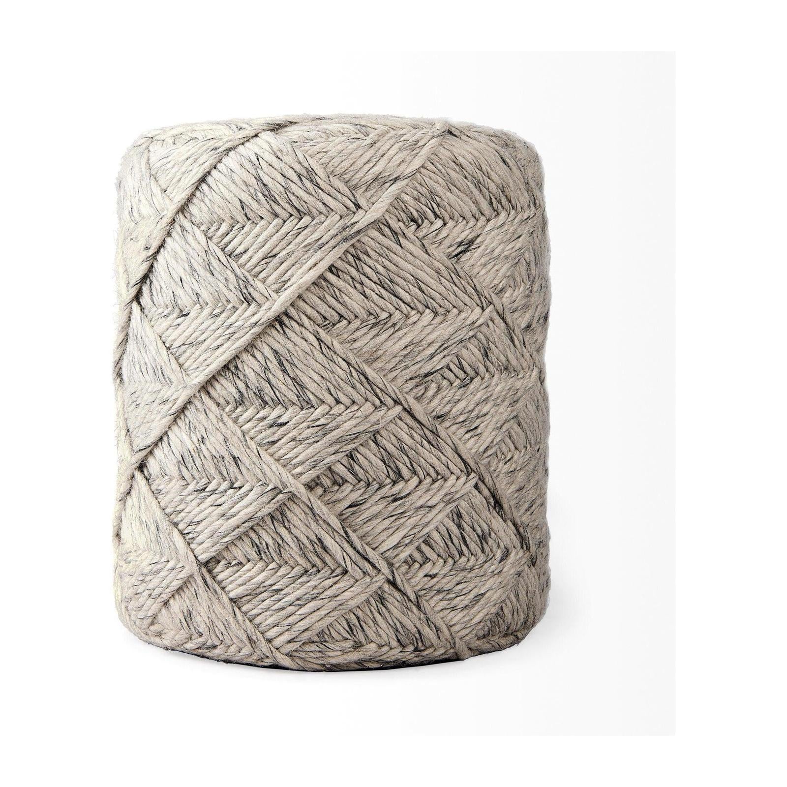 Mercana Esfera Beige Chevron Woven Round Pouf