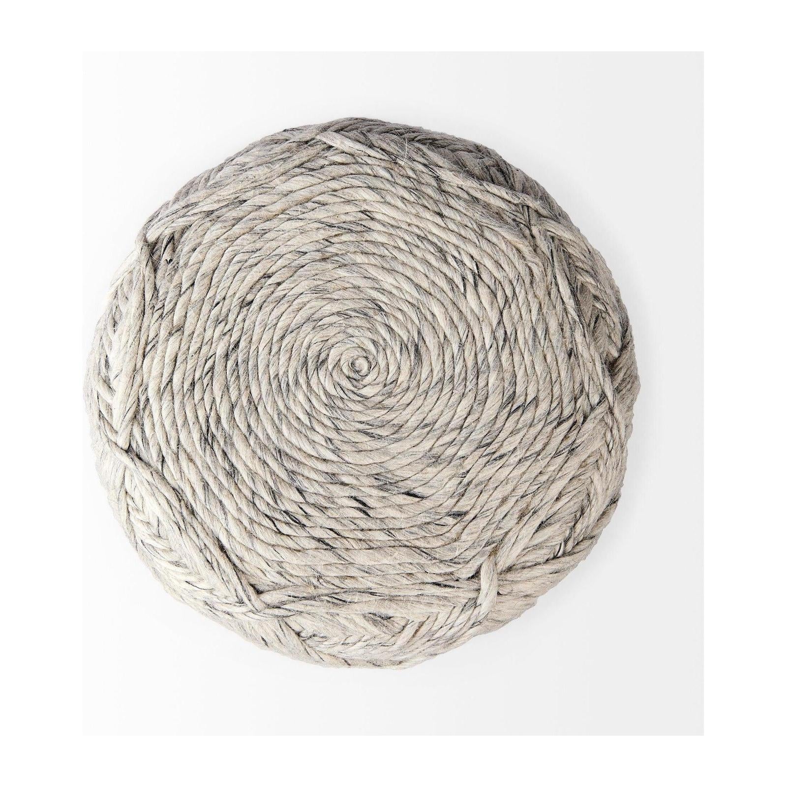 Mercana Esfera Beige Chevron Woven Round Pouf