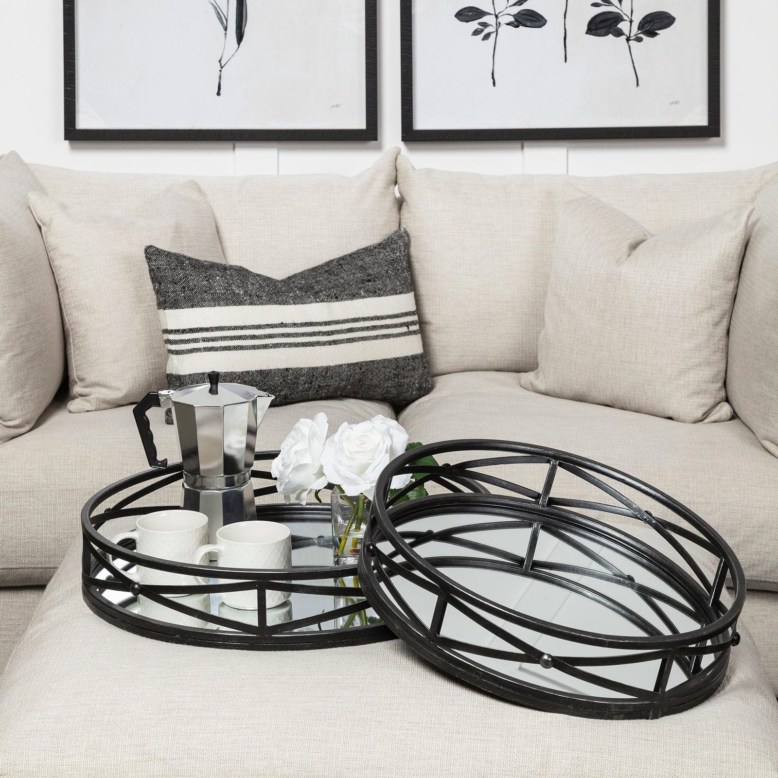 Mercana Piers Black Metal Mirrored Round Trays- Set of 2 Clearance