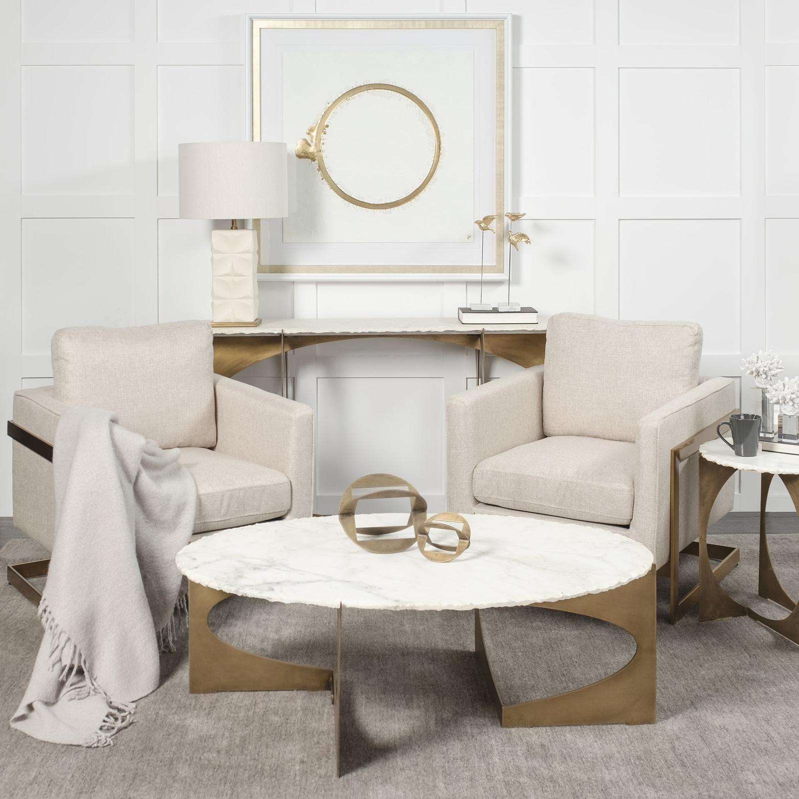 Mercana Reinhold Round Live-Edge Marble Top and Gold Metal Base Side/End Table