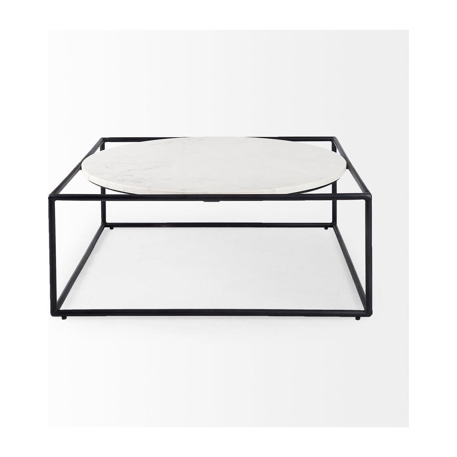 Mercana Austen Round White Marble Top W/ Black Metal Frame Coffee Table Clearance