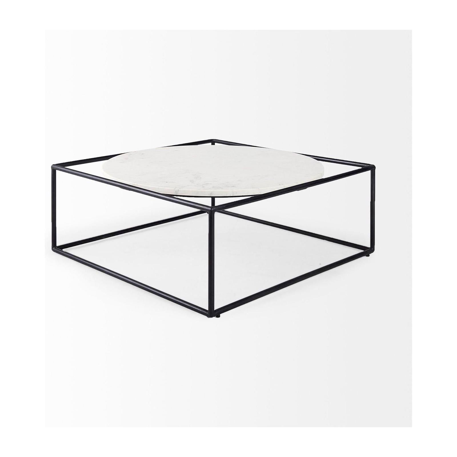 Mercana Austen Round White Marble Top W/ Black Metal Frame Coffee Table Clearance