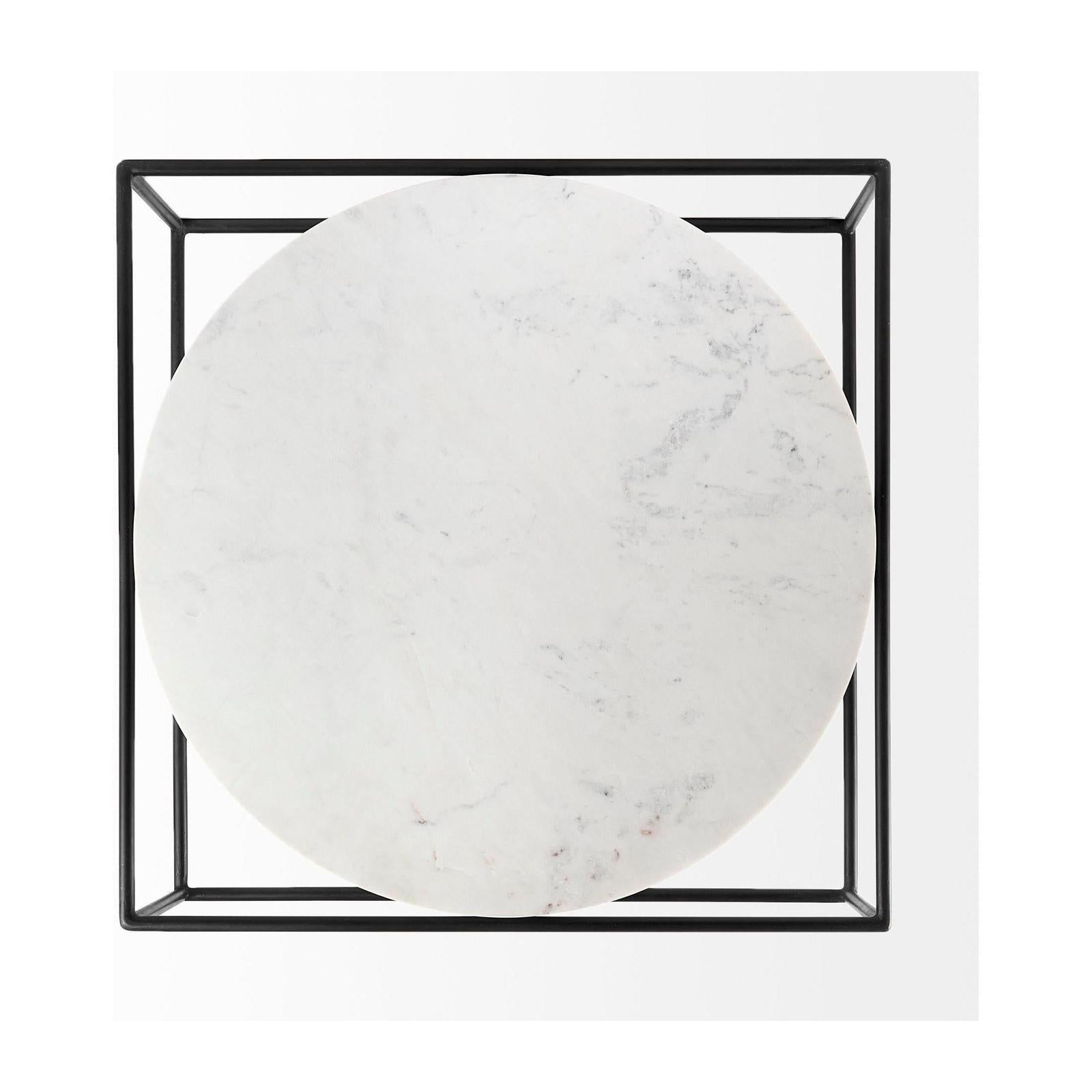 Mercana Austen Round White Marble Top W/ Black Metal Frame Coffee Table Clearance