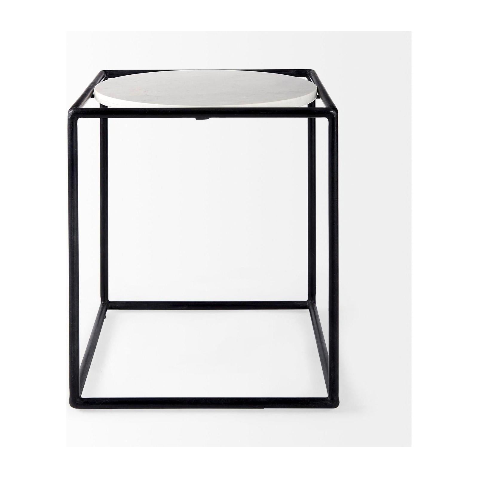 Mercana Austen Round White Marble Top W/ Black Metal Frame Side Table Clearance