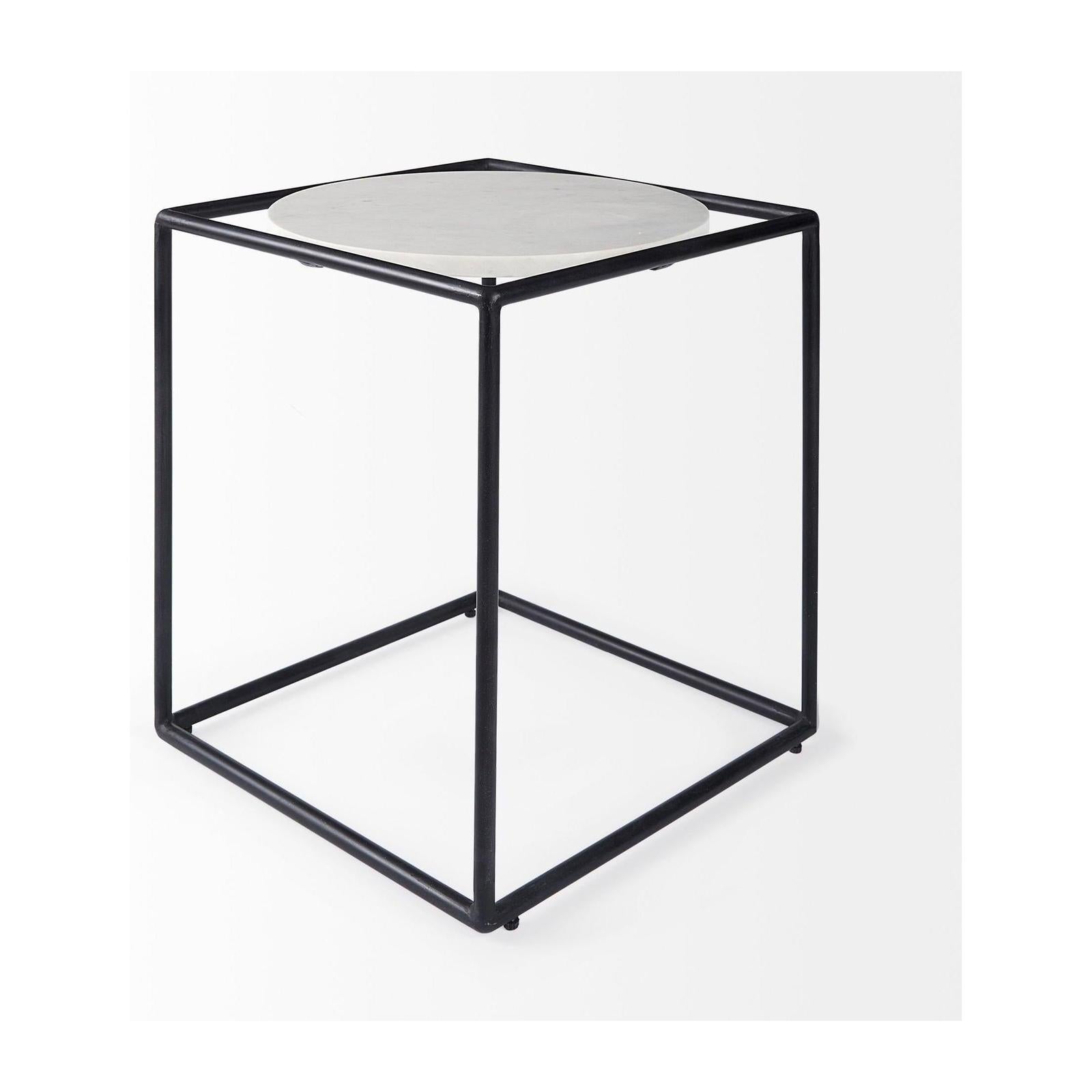 Mercana Austen Round White Marble Top W/ Black Metal Frame Side Table Clearance