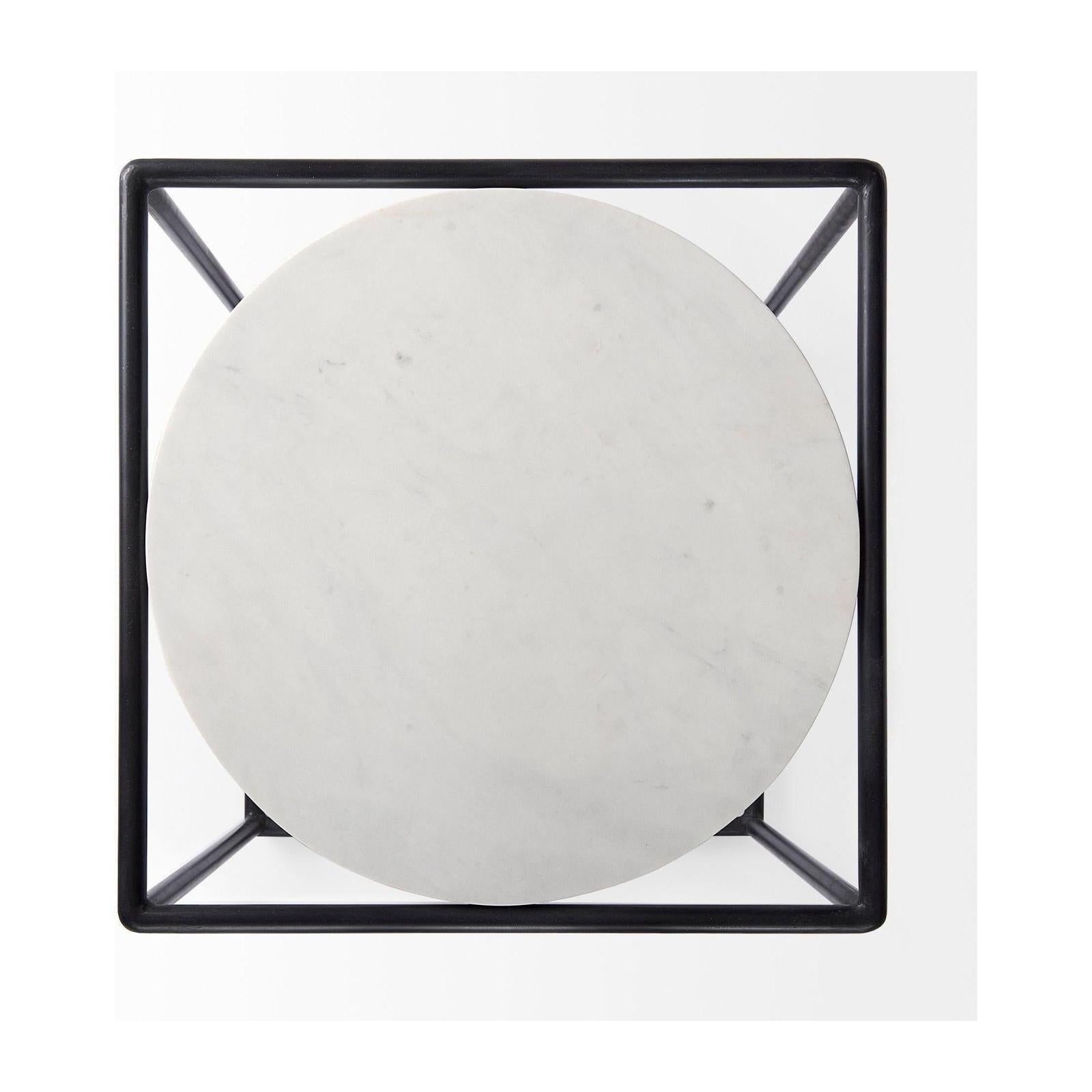 Mercana Austen Round White Marble Top W/ Black Metal Frame Side Table Clearance