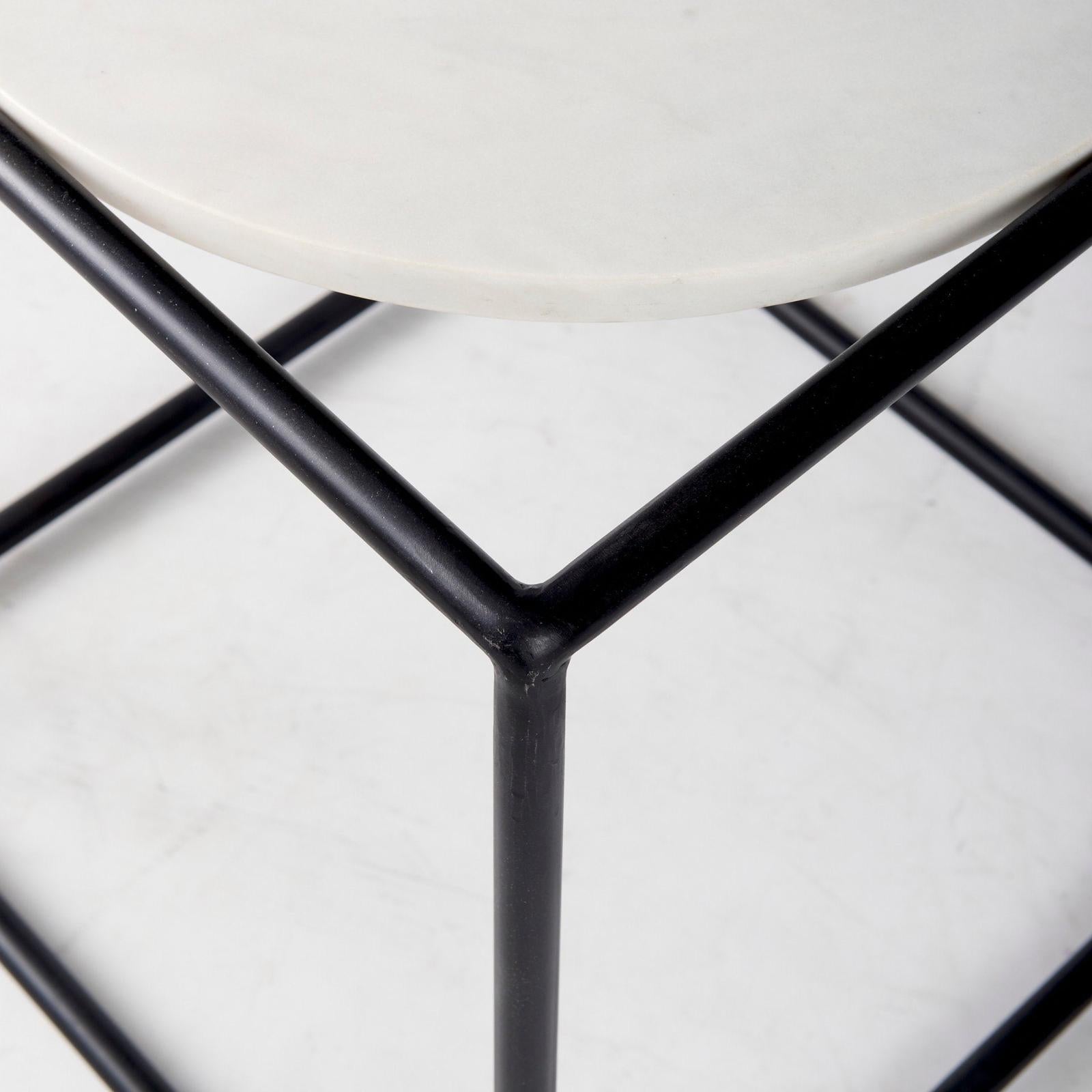 Mercana Austen Round White Marble Top W/ Black Metal Frame Side Table Clearance