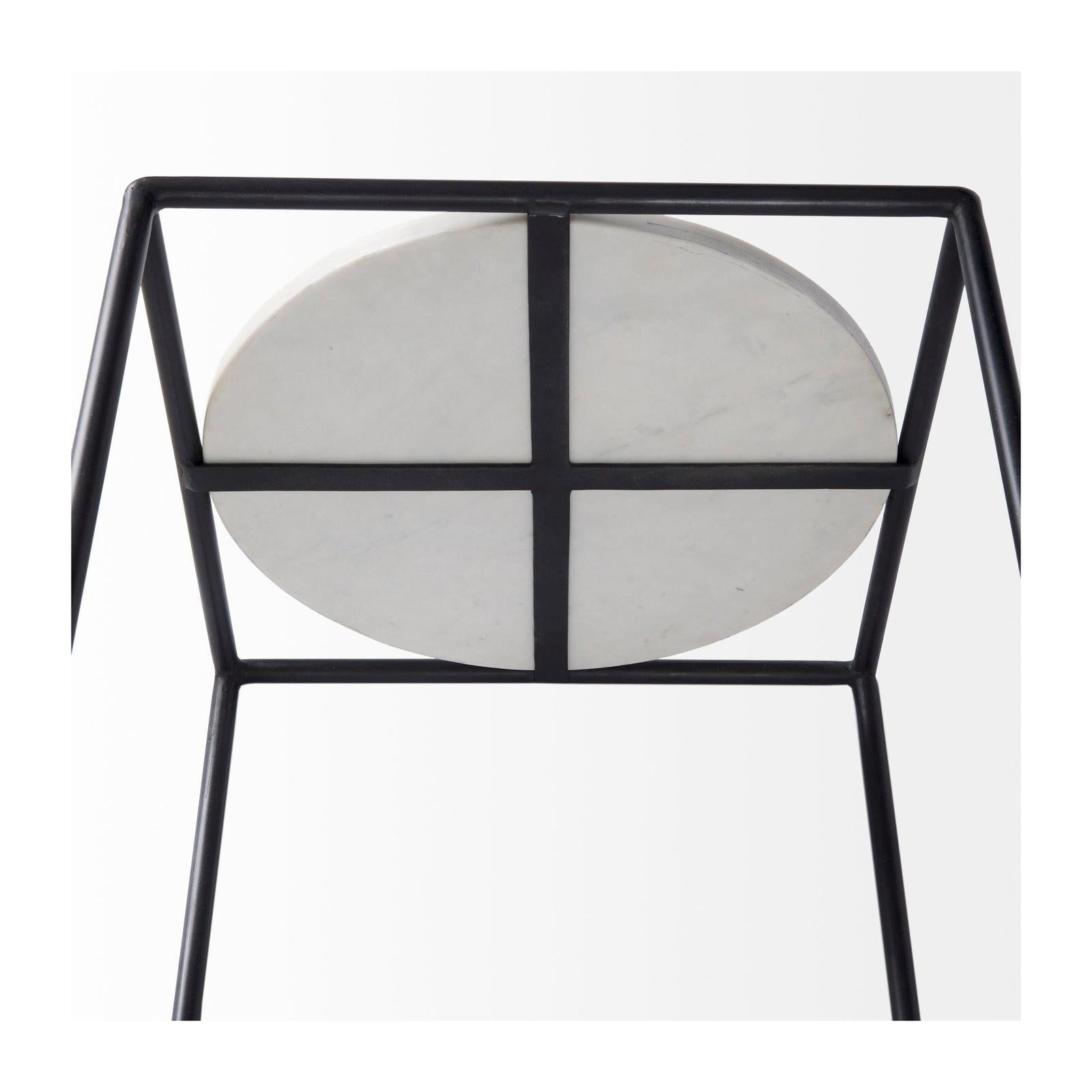 Mercana Austen Round White Marble Top W/ Black Metal Frame Side Table Clearance