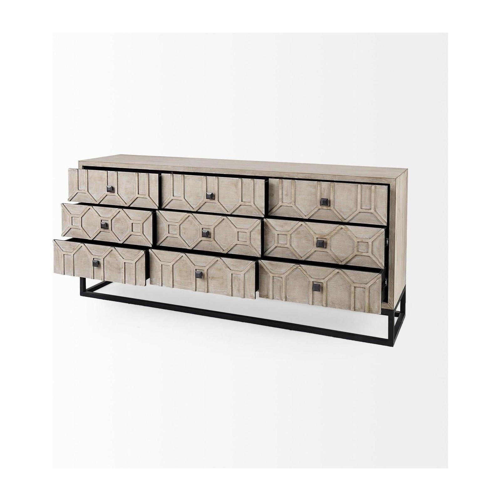 Mercana Genevieve Light Brown Fir Veneer 9 Drawer Sideboard Clearance
