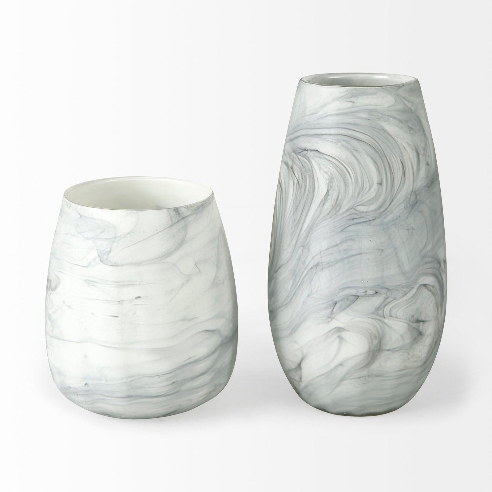 Mercana Volta Gray Cream Glass Abstract Pattern Vase Clearance
