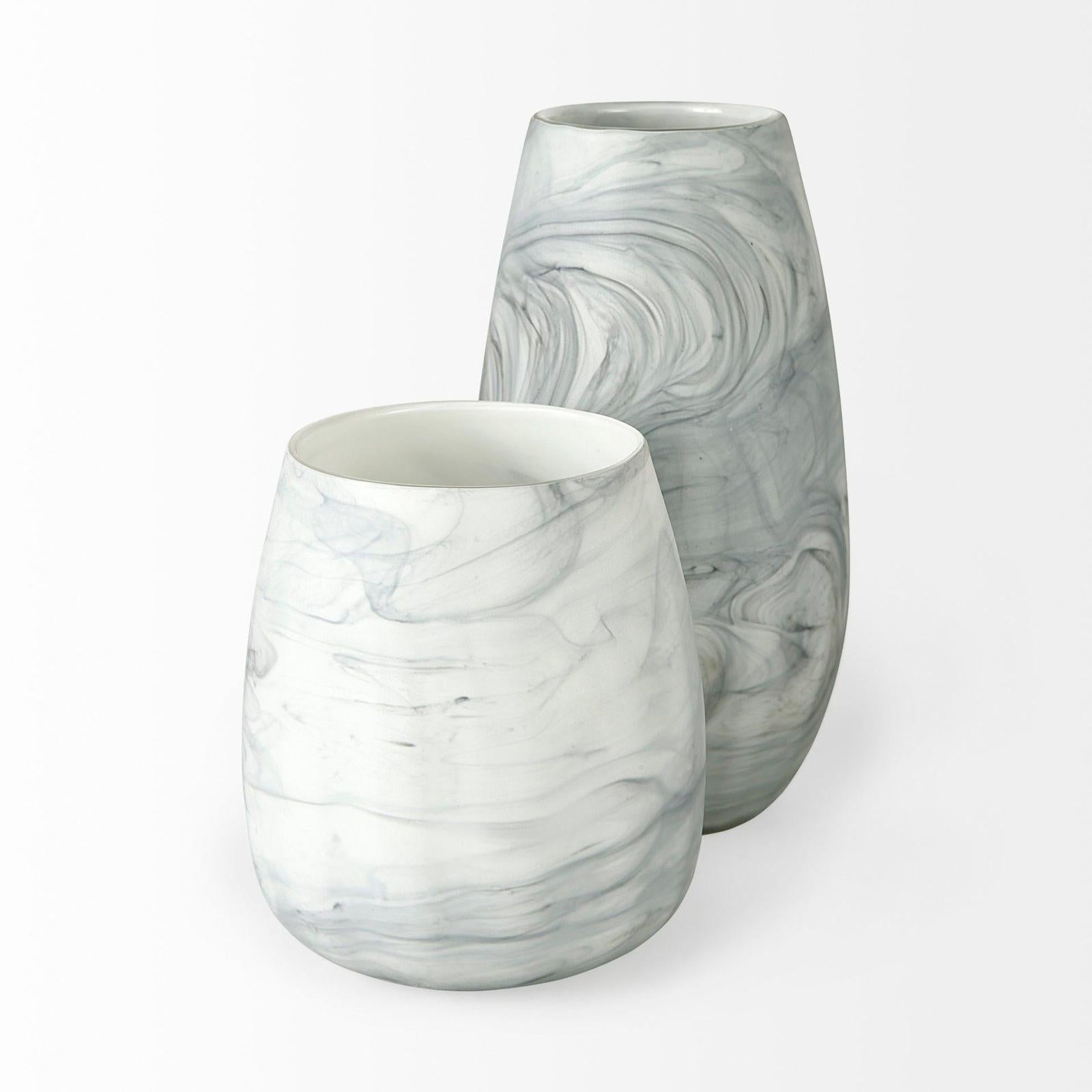 Mercana Volta Gray Cream Glass Abstract Pattern Vase Clearance