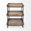 Mercana Trey Square Medium Brown Wooden Three-Tiered Black Iron Frame End/Side Table