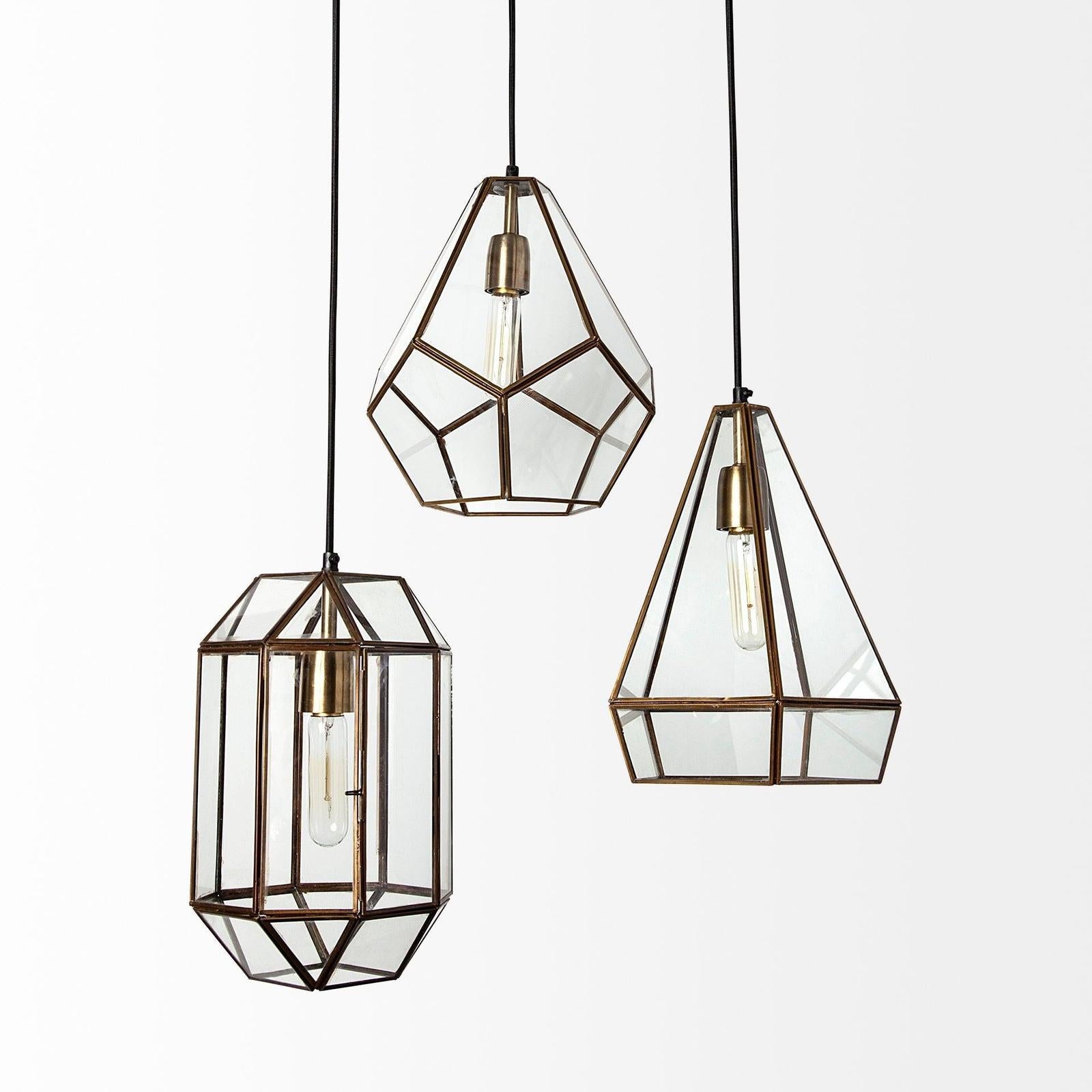 Mercana Prima Gold Metal and Glass Pyramid Pendant Light