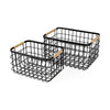 Mercana Marius Matte Black Metal W/ Rope Trim Rectangular Baskets - Set of 2 Clearance