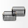 Mercana Marius Matte Black Metal W/ Rope Trim Rectangular Baskets - Set of 2 Clearance