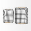 Mercana Marius Matte Black Metal W/ Rope Trim Rectangular Baskets - Set of 2 Clearance