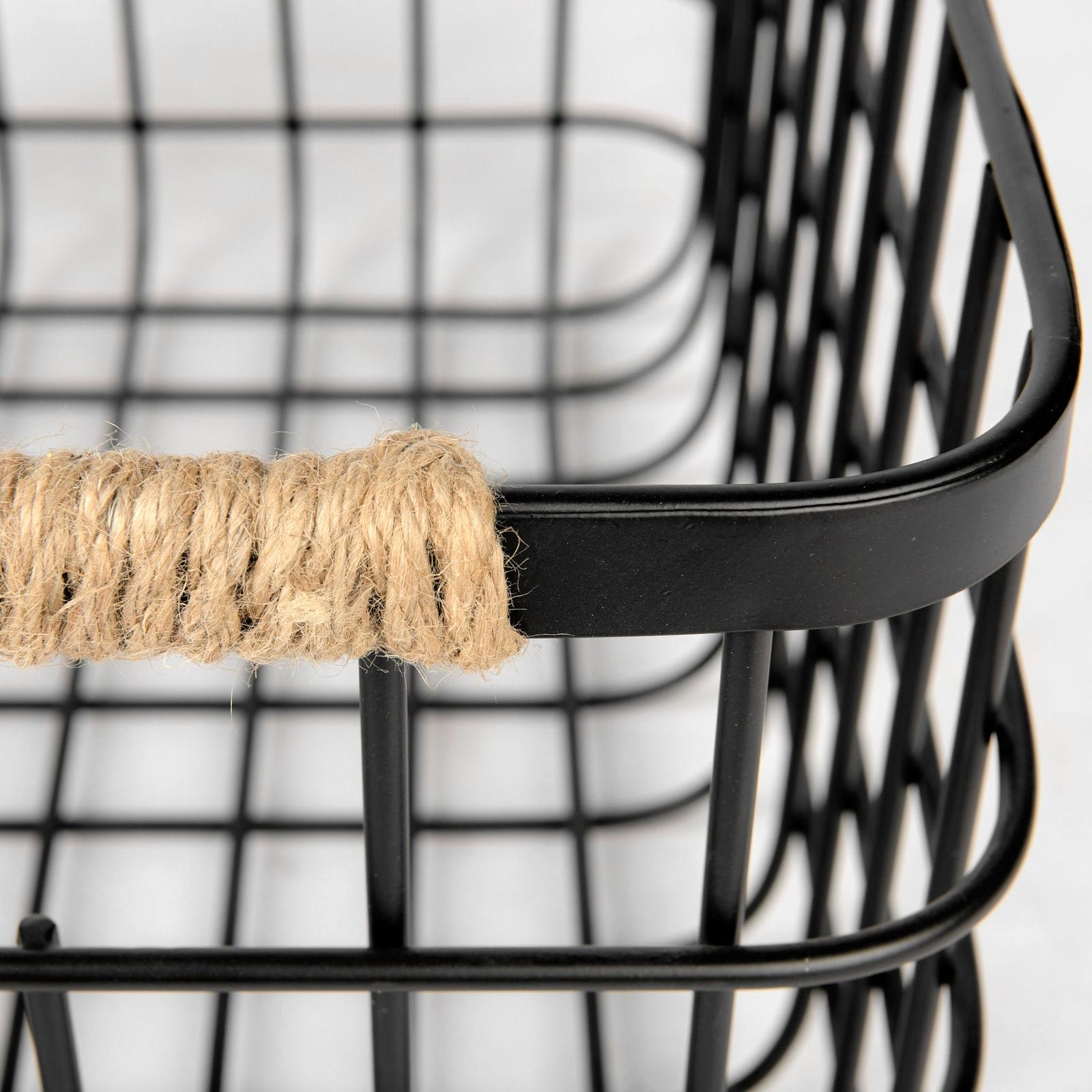 Mercana Marius Matte Black Metal W/ Rope Trim Rectangular Baskets - Set of 2 Clearance