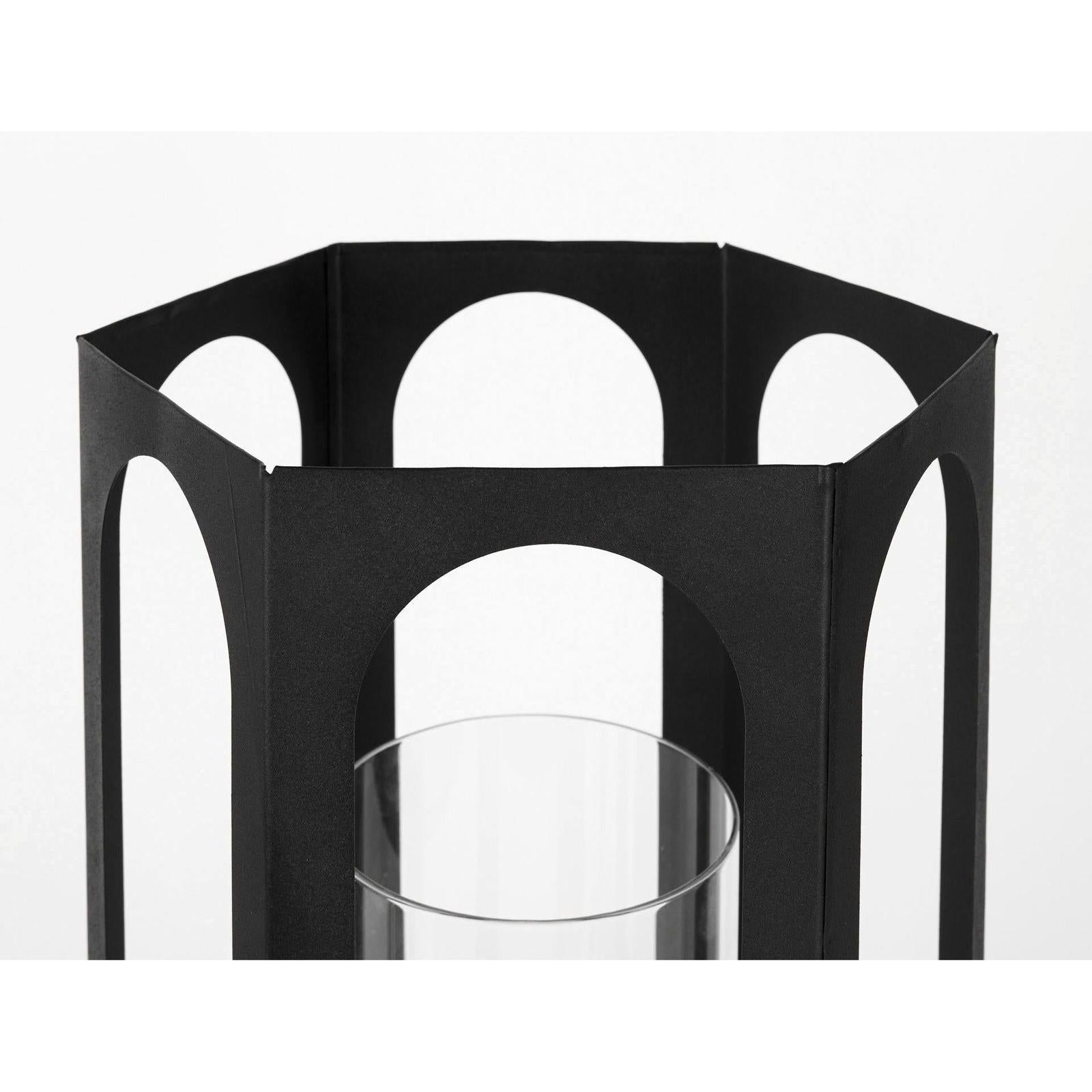Mercana Balley Matte Black Metal Hexagonal Candle Holder Lanterns - Set of 2