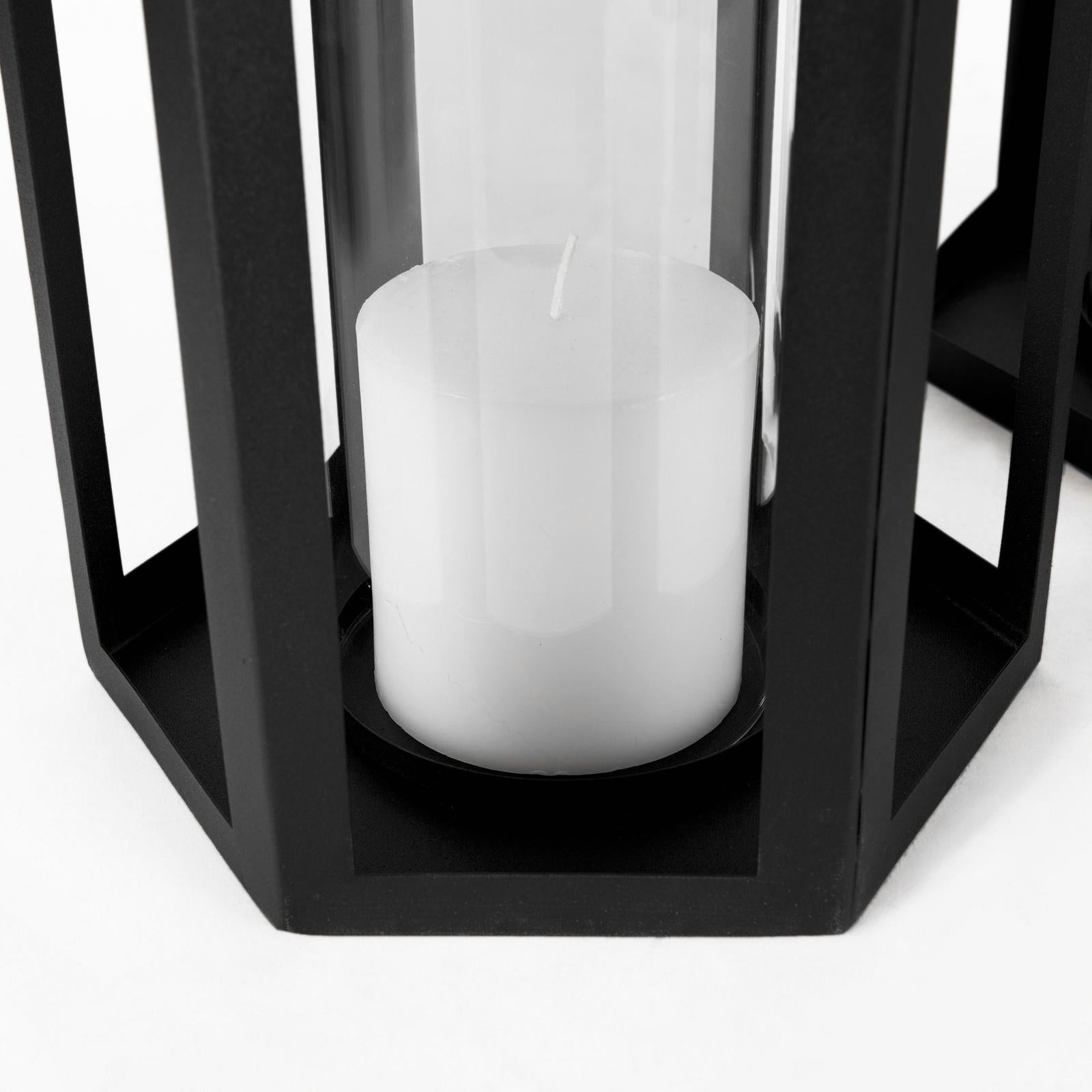 Mercana Balley Matte Black Metal Hexagonal Candle Holder Lanterns - Set of 2