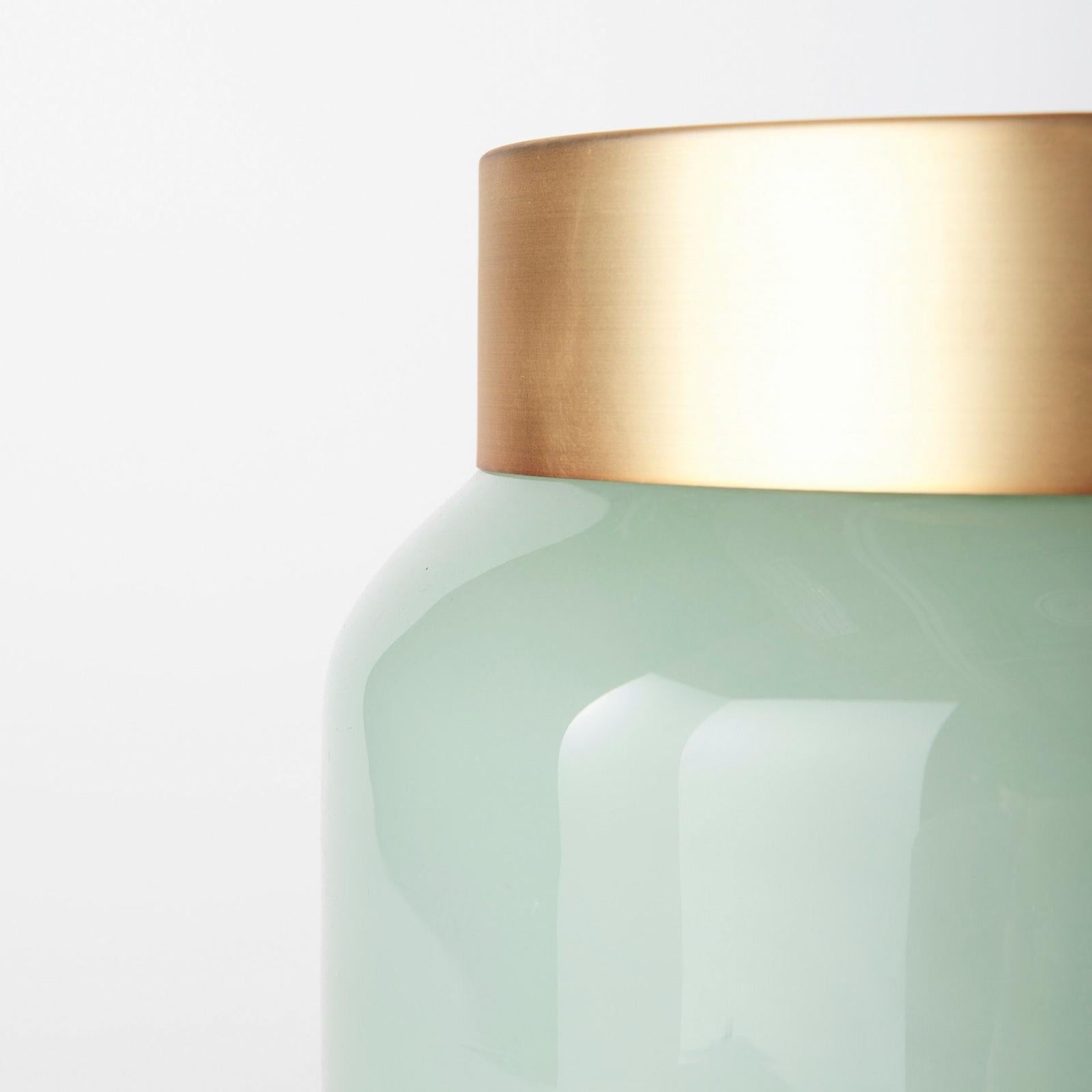 Mercana Minty Green Glass Vase W/Matte Gold Metal Neck Cuff Clearance