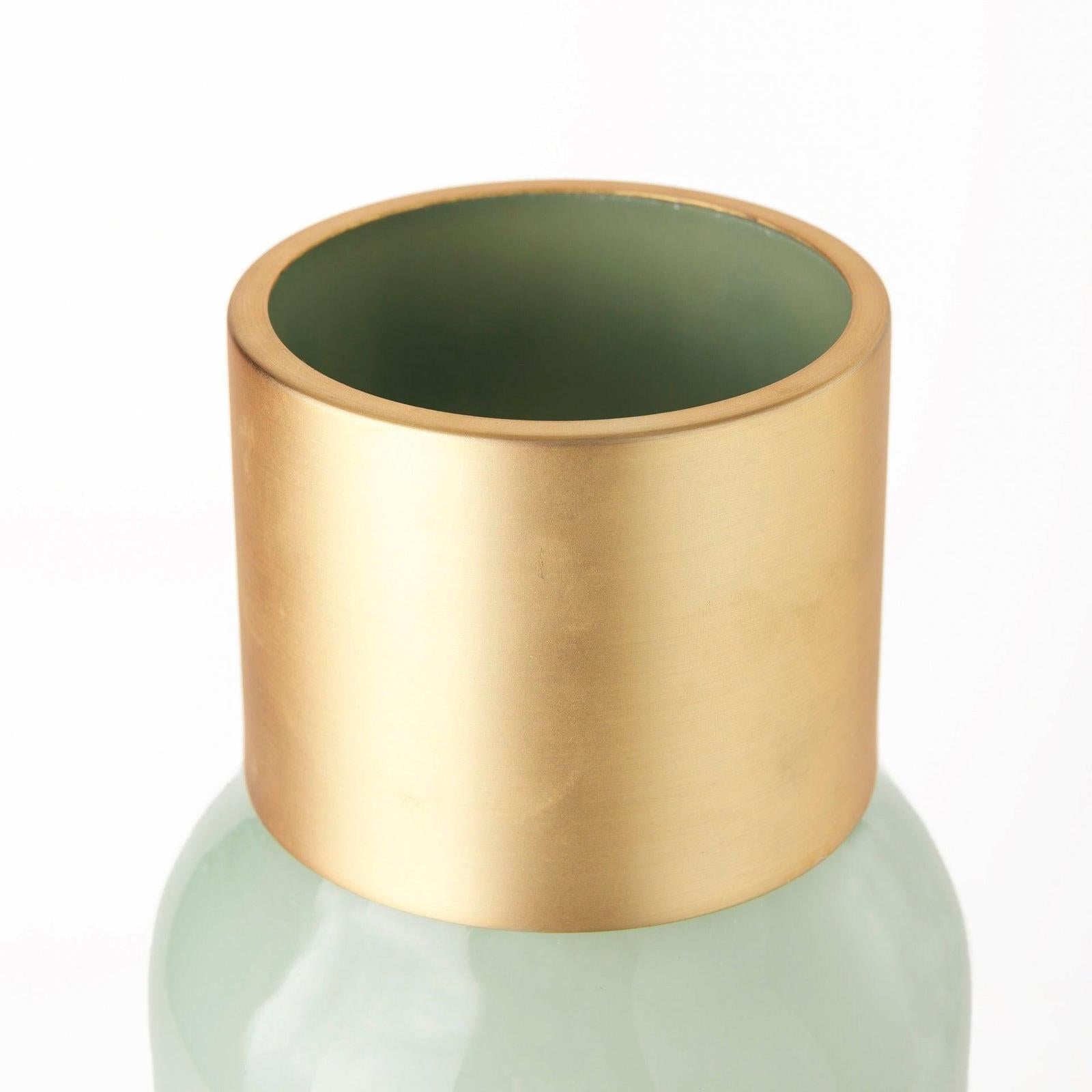 Mercana Minty Green Glass Vase W/Matte Gold Metal Neck Cuff Clearance