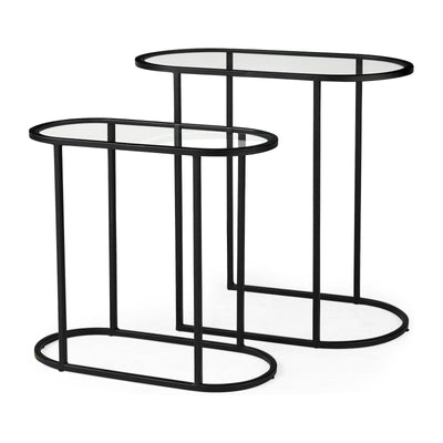 Mercana Celine Black/Silver Metal and Glass Nesting Accent Tables- Set of 2